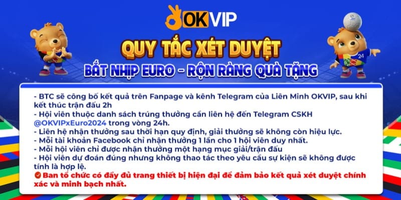 Quy tắc xét duyệt sự kiện mùa Euro tại OKVIP